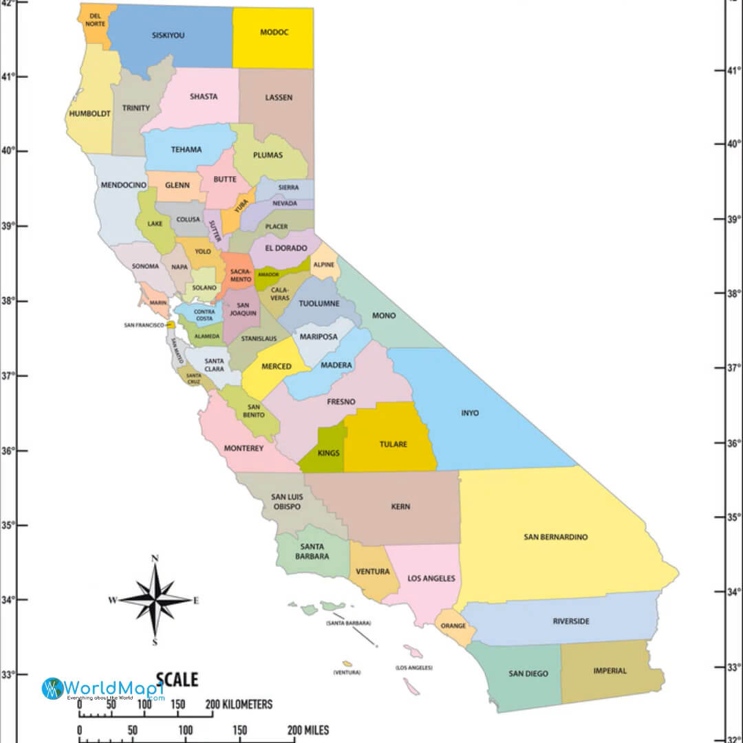 Carte des comtes de Californie